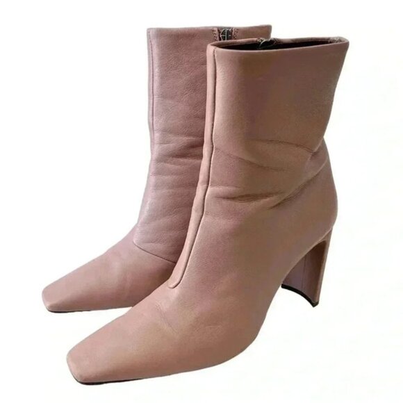 L’Intervalle High Heel Ankle Boots Pink Leather Square Toe Side Zippers 40 9-9.5 - Picture 4 of 16